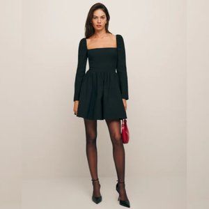 NWOT Reformation Parmida Dress in Black Long Sleeves Mini Cotton